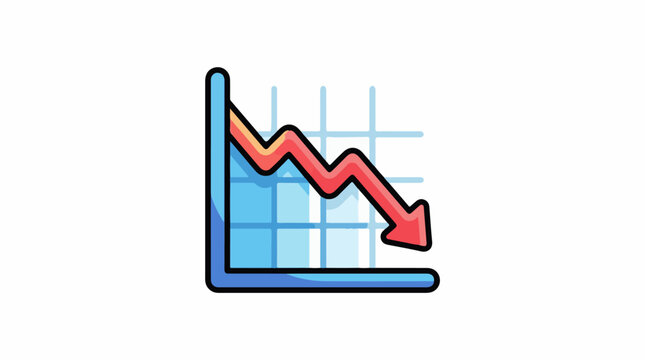 A colorful graph with a downward trend and a red arrow