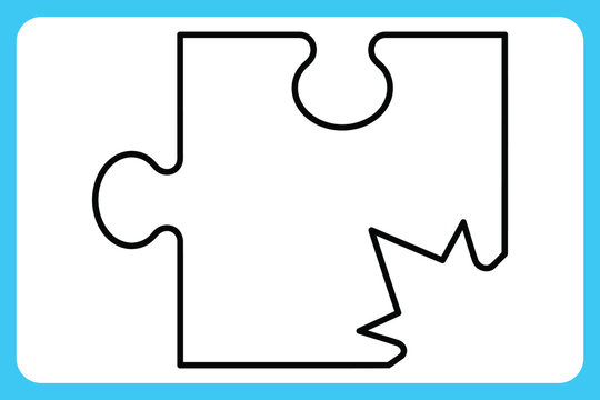 Simple line drawing of two interlocking puzzle pieces in blue frame