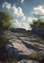 Obraz premium Rocky Landscape Under a Cloudy Sky - A Serene Outdoor Vista.