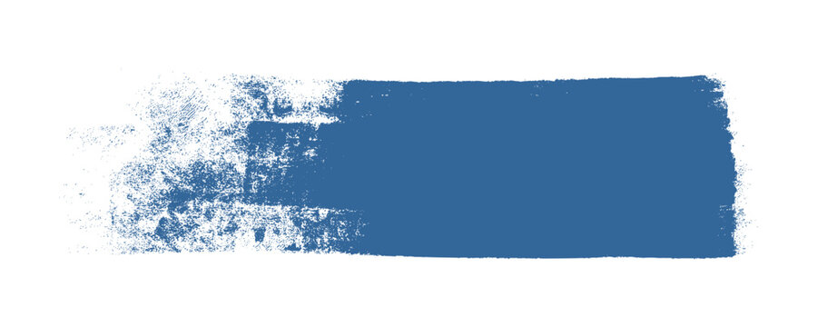 Blue paint roller brush stroke grunge texture. Long horizontal distressed wall paint swipe patch displaying realistic industrial roll details for textbook background framework layout clip art.