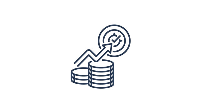 Financial growth icon: coins, rising arrow, target symbol for business success