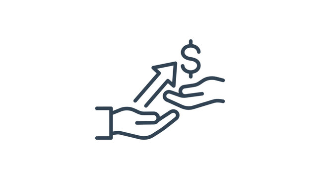 Financial Growth Icon: Hand Offering Dollar With Upward Arrow
