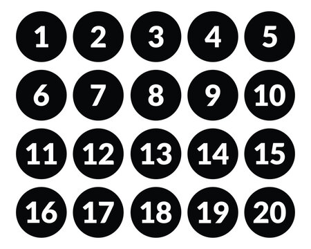 round numbers 1-20 icon set