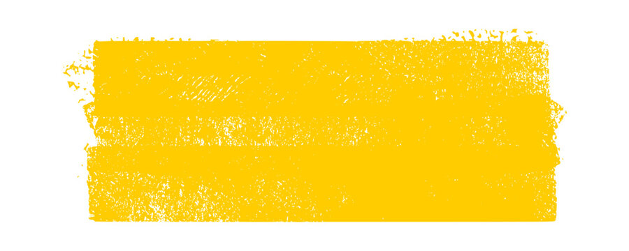 Yellow paint roller brush stroke grunge texture. Long horizontal distressed wall paint swipe patch displaying realistic industrial roll details for textbook background framework layout clip art.