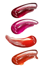 Naklejka premium Set of lip gloss palette pink red orange color smudge sample isolated on white background lip tint swatch