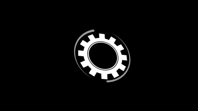 white light gear flat tech loader spinning loop animation on black background,with 4k video animation.