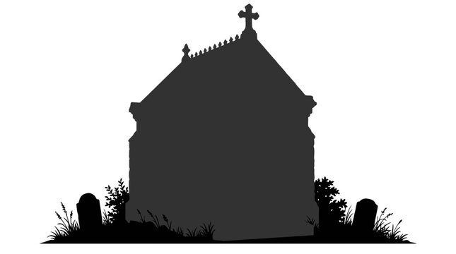 Silhouette of a small church building.