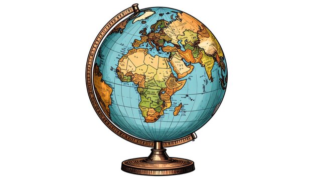 Vintage World Globe Standing Isolated on Light Gray Background