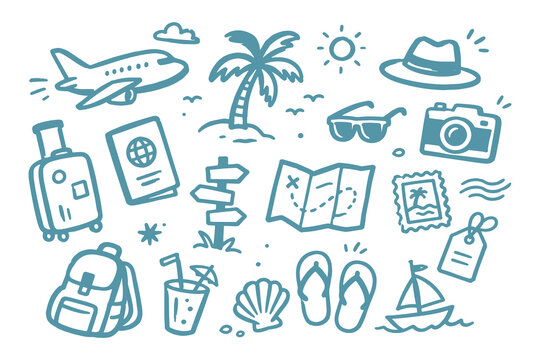 Travel Vacation Doodle Icons Set Vector Illustration