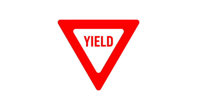 Red triangle yield sign with white background and 'YIELD' text for traffic regulation.