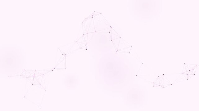 Plum wave node network on light background, corporate technology connection motion loop