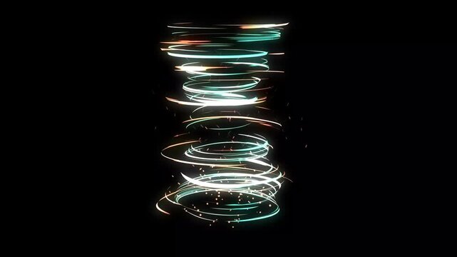 Animated tornado vortex storm FX on black screen, spinning twister cyclone and whirlwind weather effect, hand drawn cartoon VFX transition, alpha channel disaster motion graphics in 4k