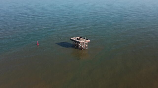 Cooling Water Inlet And Outlet Platforms For The Sizewell B Nuclear Power Station In Suffolk, UK. - aerial shot
