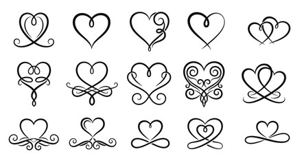 Fototapeta premium Elegant Decorative Heart Calligraphy Flourish Set for Romantic Wedding Invitations and Valentine Card Designs