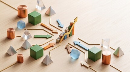 Naklejka premium Abstract Growth Graph with Interconnected Geometric Shapes for Business Marketing Success
