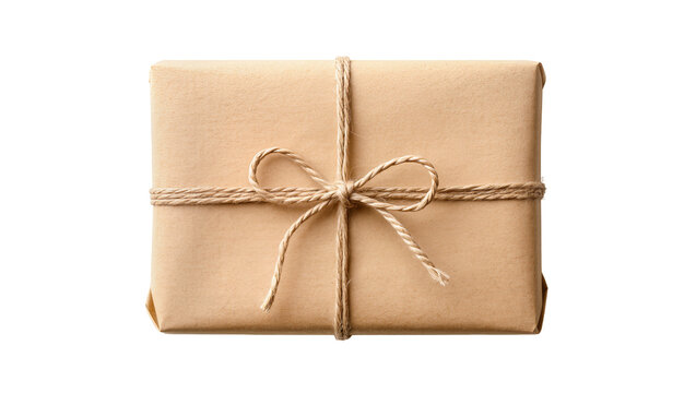Brown paper wrapped gift box tied with twine bow
