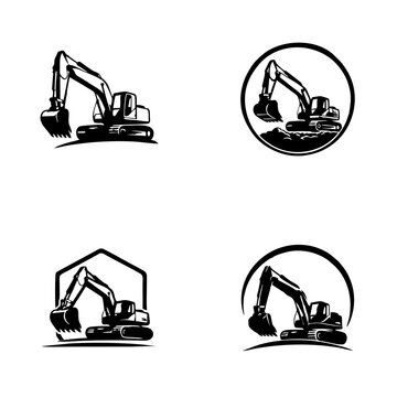 Heavy Equipment Excavator Logo Pack, Black and White Vector Design Collection