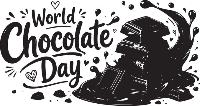 World Chocolate Day hand drawn lettering design with melting chocolate bar stack