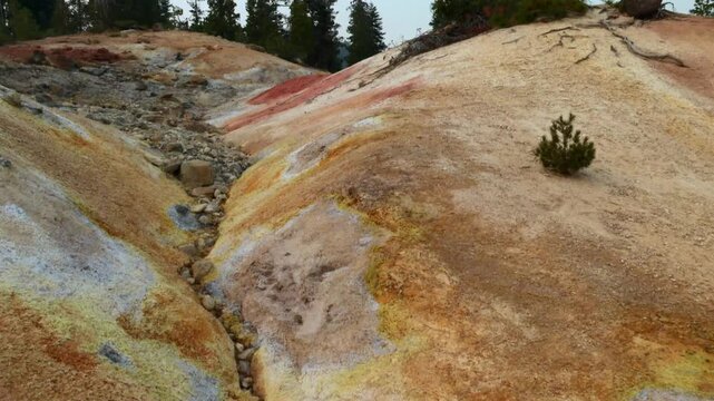 Sulphur Works Hydrothermal Area Within Lassen Volcanic National Park In California, USA. - tilt down shot