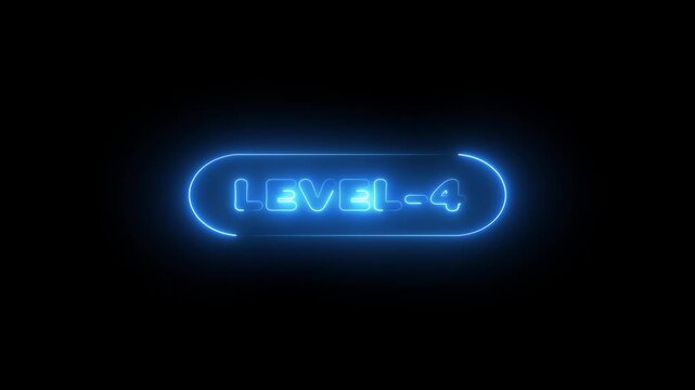glowing neon Level-4 text inside a horizontal banner on black background. level 4 text icon animation.