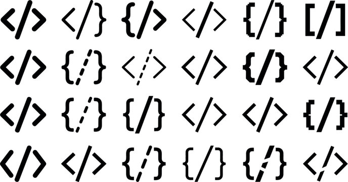 Programming Code Bracket Vector Icon Set with HTML Curly Braces and Slash Symbols for Web Development Software Design