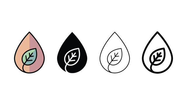 Four teardropshaped icons with leaf designs on white background