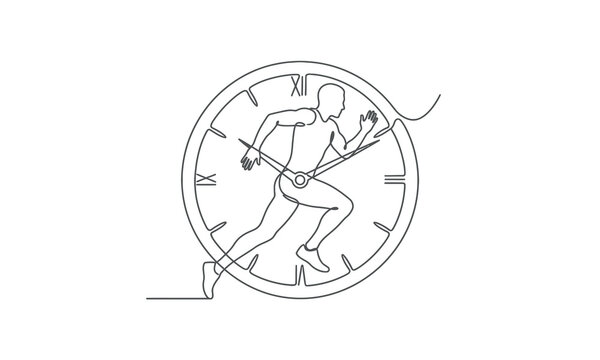 Time Table one line art design editable Athlete running on a clock track illustration vector isolated on transparent background, Vector