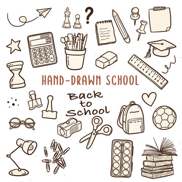 Hand drawn school clipart icons bulk doodle