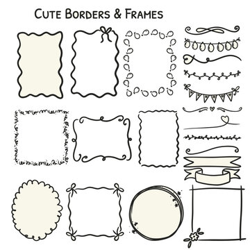 Cute hand drawn borders frames doodle icons bulk