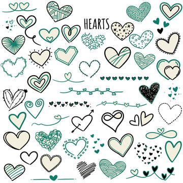 Clip art set of hand drawn hearts doodle icons bulk