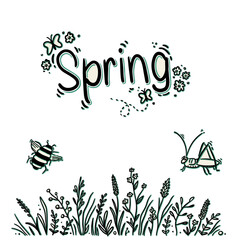 Spring season doodle illustration with insects and flowers bulk icons © Thamseer