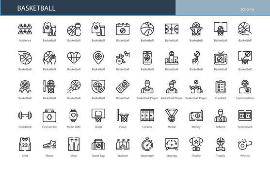 Basketball Sport Ball Game Player Hoop Icon Set