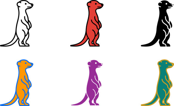 Collection of colorful standing mongoose silhouettes in various colors side view