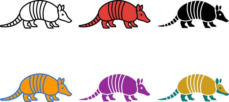 Colorful armadillos in different colors walking side by one animal  various  illustration