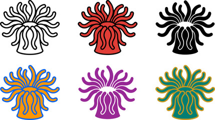 Colorful cartoon jellyfish icons in different colors on white background © Khatunay JANNATARA