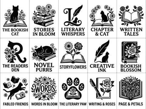 Cute Book Themed Illustrations with Cats and Flowers