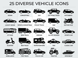 Diverse Vehicle Icons Collection Transportation Icons Set © Clovernand