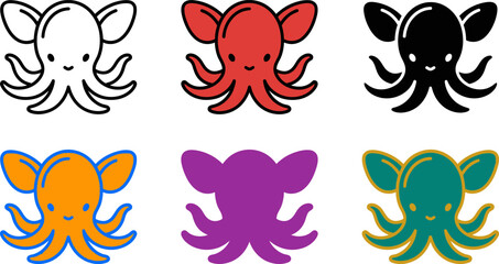 Colorful cartoon octopus icons in different colors and styles  simple sea creatures © Khatunay JANNATARA