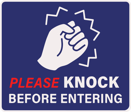 Please knock before entering blue sign isolated on white background
