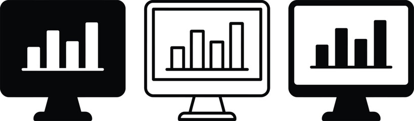 Obraz premium Data analysis bar chart and statistics monitor icon set vector illustration