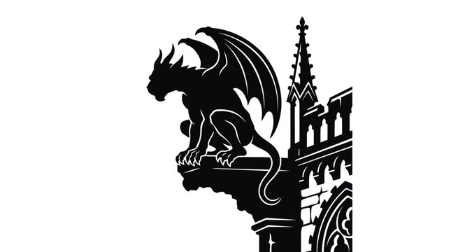 Gargoyle stone carving on building.