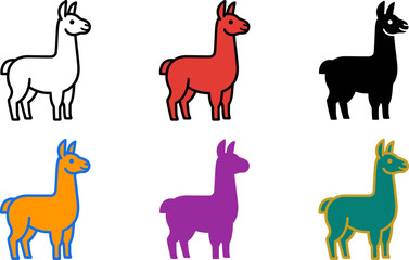 Obraz premium Colorful llama animals in different styles and colors standing side by side