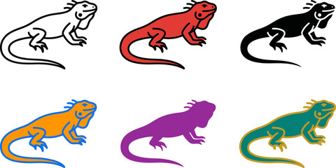 Obraz premium Colorful lizard icons in different styles and colors on white background