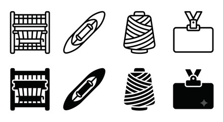 Fototapeta premium Set of minimalist icons: kayak, badge, loom, and yarn