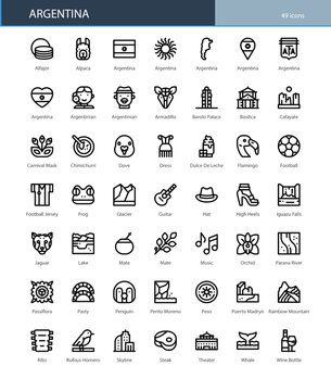 Argentina South America Culture Travel Icon Set