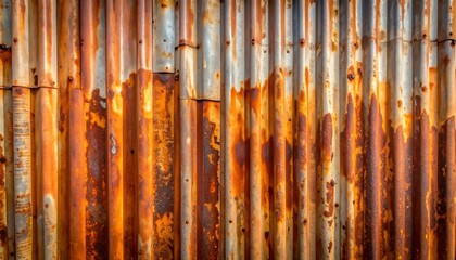 Obraz premium Weathered Corrugated Metal Wall Covered in Rust Texture Outdoors