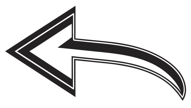 Curved arrow icon pointing left, vector illustration
