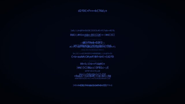 Navy glow vanishing point code hacker code background, digital data stream motion loop