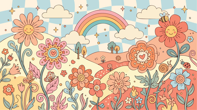 Retro groovy 70s style vector illustration