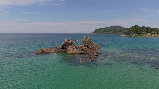 Meoto Iwa Couple Rocks with Clear Blue Ocean in Itoshima